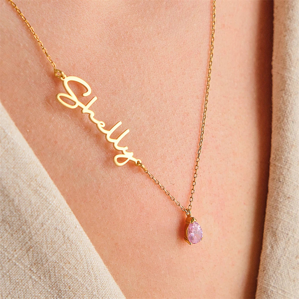 Birthstone With Personalized Ge’ez Name Necklace
