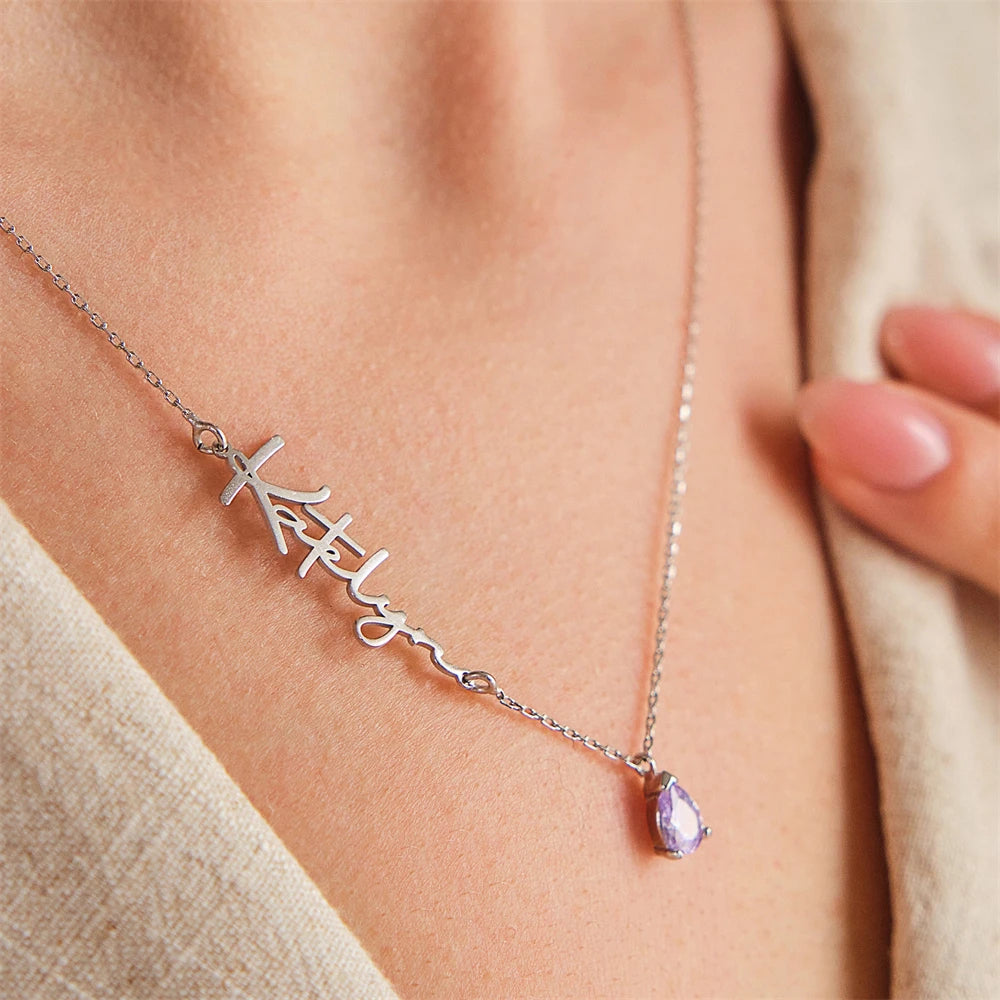 Birthstone With Personalized Ge’ez Name Necklace
