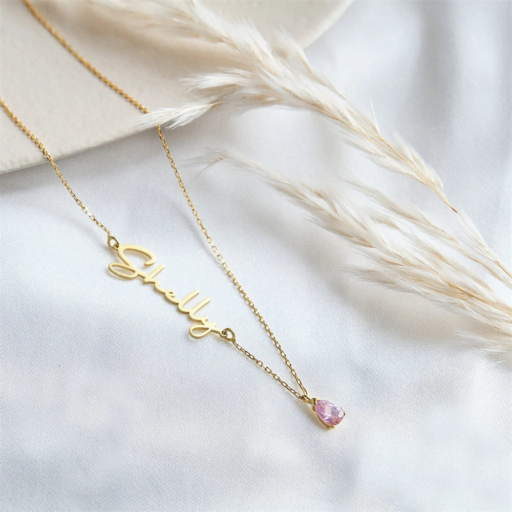 Birthstone With Personalized Ge’ez Name Necklace