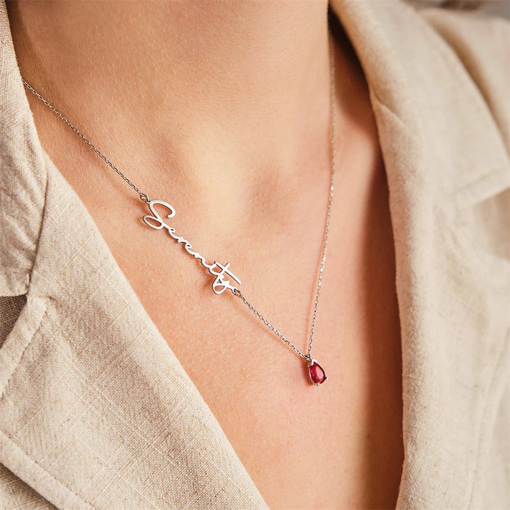 Birthstone With Personalized Ge’ez Name Necklace